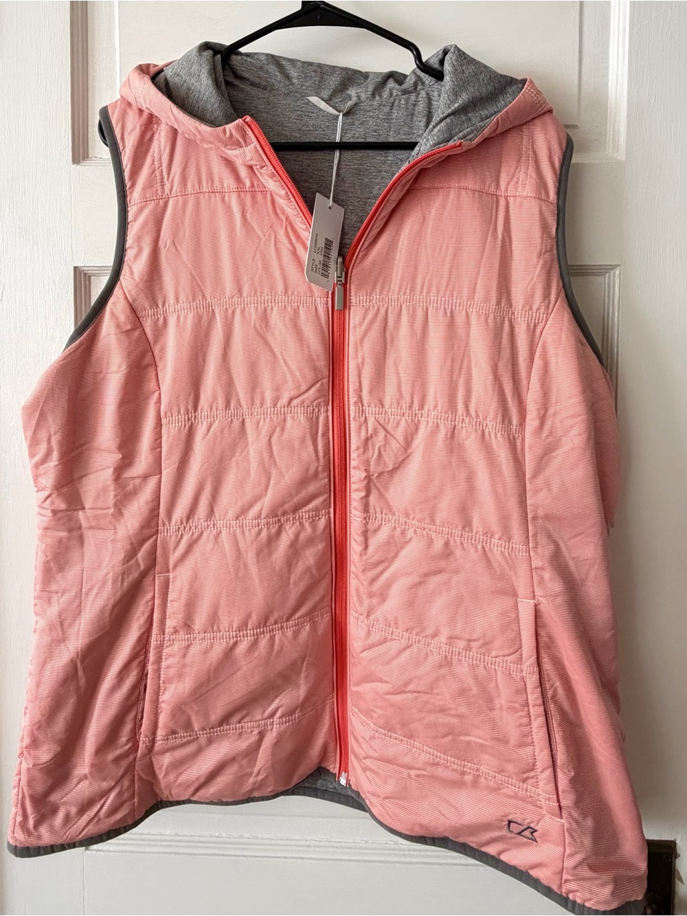 NWT Cutter & Buck Reversible Pink & Gray Hooded Vest XXL